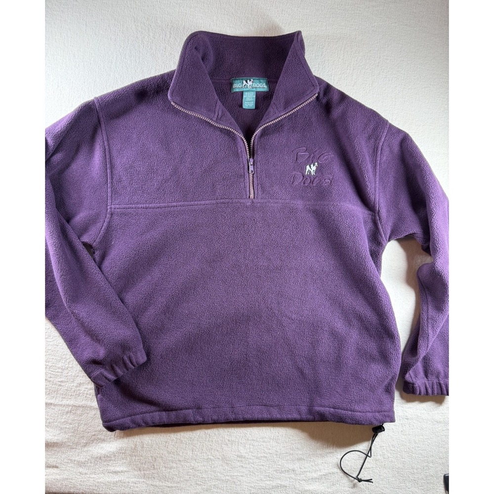 Big Dogs Men's Fleece Pullover Medium Purple 1/4 Zip Embroidered Logo Retro